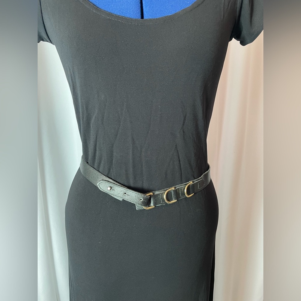 Classic Black Leather Belt with Gold Buckles